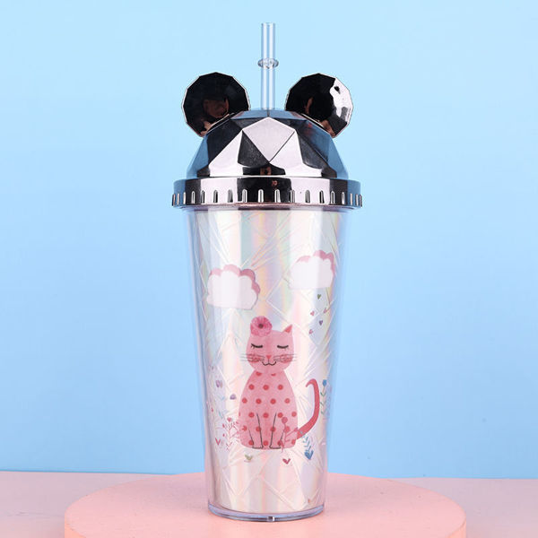 Imagen de VASO PLÁSTICO GATITO ROSA 380M (PLATA)