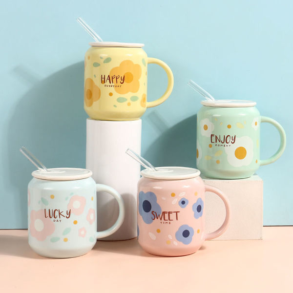 Imagen de TAZA DE CERÁMICA MACETA CON PAJITA 390 ML