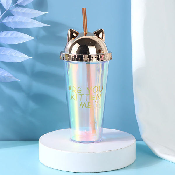Imagen de VASO DE PLÁSTICO DE PAJA DE GATITO (DORADO) 380ML