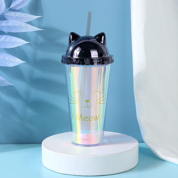 Imagen de VASO DE PLÁSTICO CON PAJITA FANCY KITTEN 380ML